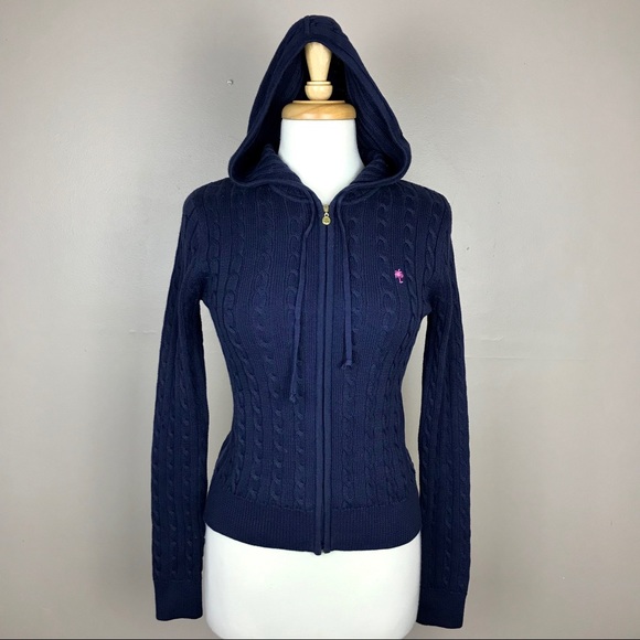 Lilly Pulitzer Tops - Lilly Pulitzer Cable Knit Hoodie Cardigan Navy